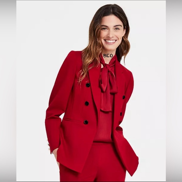 VINTAGE TiMlEsS BeAuTiFuL Liz Claiborne h0t rEd D0uBle-BrEaStEd bLaZeR - Picture 1 of 16